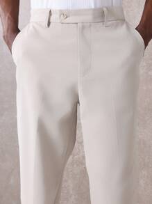 SUMWON 智能锥形剪裁职业裤修身剪裁商务休闲裤经典正式办公室服装松紧腰现代工作服 - 卡其色 - 查看 6