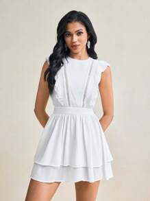 Mykaelle Rosa 女士白色雪纺荷叶边分层裙春夏迷你连衣裙 - 白色 - 查看 8