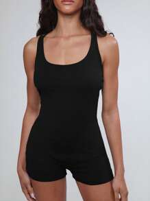 TRNVIE 女士纯色休闲交叉后背紧身连体衣