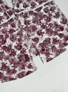 INAWLY 女士花卉印花开衩性感无袖背心 图案 T 恤 女士上衣 - 紫色 - 查看 5