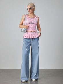 ROMWE Avant Jeans rectos con cordones de ballet, estética Y2K para mujer - Azul - Ver 2