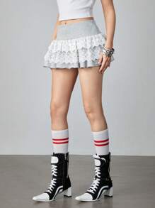 ROMWE Women's Y2K Low Waist I LOVE NEW YORK Printed Cake Skirt - Light Grey - View 6