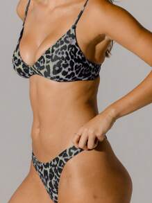 Aralina Bold Style Leopard Print Adjustable Straps Triangle Vacation Bikini Set With Bag - Multicolor - View 9