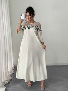 SHEIN Clasi Abito elegante e ampio con inserti in pizzo, disponibile anche in taglie comode per donne - Albicocca - Visualizzare 5