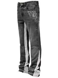 ROMWE MEN Heren Casual Patchwork Distressed Flared Leg Jeans Met Zakken