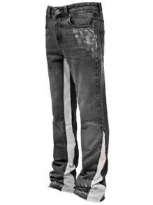 ROMWE MEN Grunge Punk Pantalones vaqueros casuales de hombre con piernas acampanadas, parches y desgastados con bolsillos