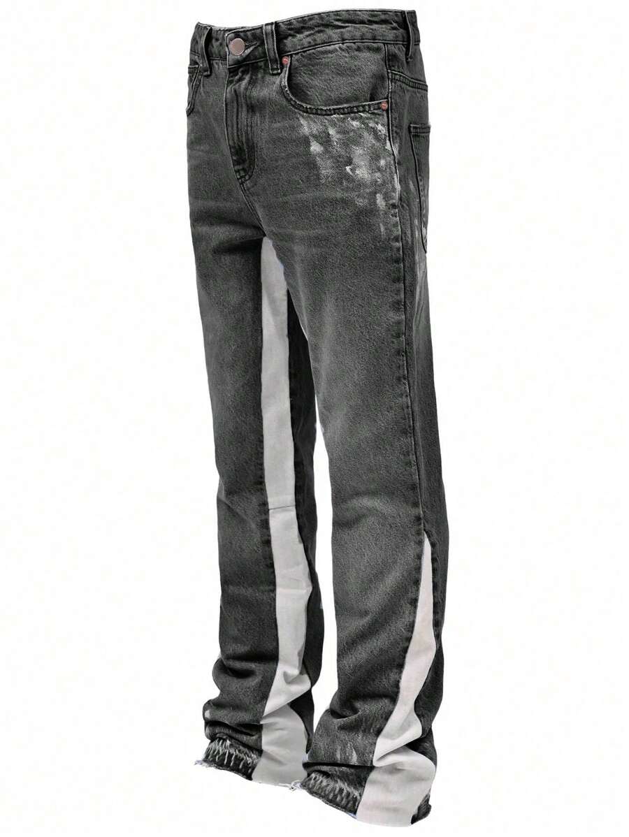 ROMWE MEN Grunge Punk Pantalones vaqueros casuales de hombre con piernas acampanadas, parches y desgastados con bolsillos