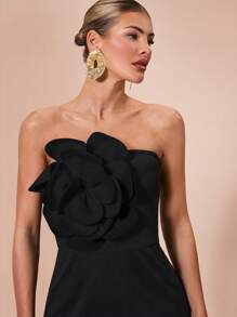 SHEIN BAE Bộ đồ liền thân bó sát trang trí hoa 3D thanh lịch màu đen & đen/trắng, đa năng cho tiệc cocktail, hẹn hò lãng mạn, mặc nhiều lớp thường ngày, tiệc tùng, Halloween, Giáng sinh - màu đen - Xem 5
