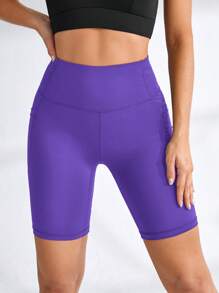 Core Rhythm Women's Solid Color High Waist Pocket Casual Workout Shorts Biker Shorts - Purple - View 3