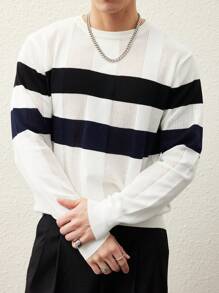 Manfinity Homme Men's Simple Fashion Casual Daily Sweater - Black and White - View 7