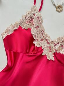 SilkySpell 3pcs Women Sleepwear Set: Contrast Trim Elegant Satin Camisole Shorts And Long Pants