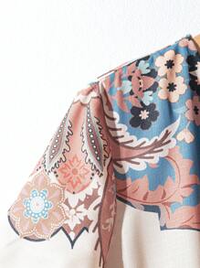 EMERY ROSE Vestido con cuello en V y manga corta con estampado floral, para usar de vacaciones - Albaricoque - Ver 4