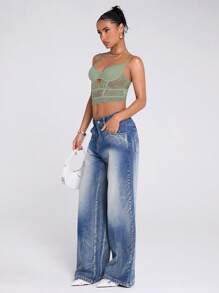 SHEIN BAE 女士性感蕾丝百搭时尚单品紧身胸衣上衣性感吊带背心，适合外出、约会之夜、主题派对和音乐会、新年前夜、圣诞派对女士上衣 - 薄荷綠 - 查看 6