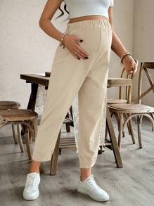 SHEIN Elastic Waist Solid Color Tapered Maternity Pants
