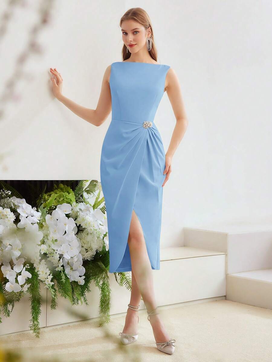 MOTF PREMIUM WRAP FOLD PLEATED DRESS - Blue - View 1