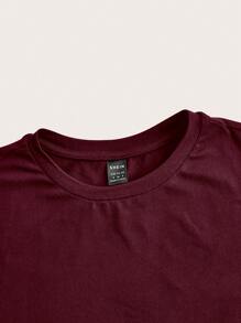 SHEIN ICON 休闲玫红色圆领短袖短款修身T恤女款，适合夏季 - 酒紅色 - 查看 3