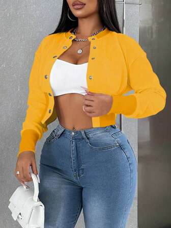 Zolique Women's Solid Color Long Sleeve Single-Breasted Casual Baseball Jacket Fall Winter Cloth For Women