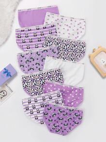 SHEIN 10pcs/Set Young Girls Colorful Cute Cartoon Animal Print Underwear Briefs