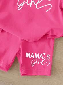 SHEIN 2 件套女童休闲简约短袖上衣和短裤套装，适合夏季