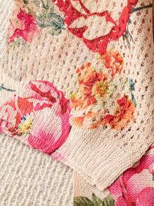 EMERY ROSE 新款春夏复古艺术扎染印花圆领优雅轻质针织女式套头衫 - 杏色 - 查看 7