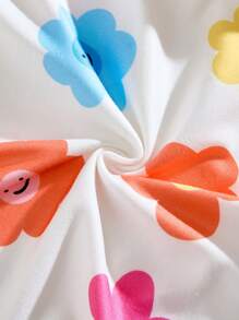 SHEIN Young Girls Cute Smiling Face & Floral Print T-Shirts - Multicolor - View 9