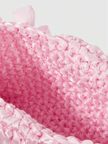 ROMWE Kawaii Vacation Style Pink Braided Handle Tote Bag - Pink - View 5