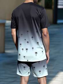 Manfinity Homme Bộ quần áo thun và quần short in hình cây cọ ombre thường ngày cho kỳ nghỉ hè dành cho nam Bộ đồ nghỉ hè dành cho nam Bộ đồ ngắn 2 mảnh dành cho nam Bộ quần short dành cho nam Bộ đồ áo phông dành cho nam Bộ đồ mùa hè dành cho nam - Đen và trắng - Xem 2