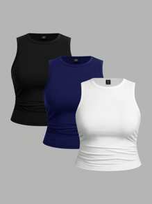 SHEIN Comfortcana Bộ 3 áo hai dây cỡ lớn màu đen, trắng và xanh navy, kiểu dáng thường ngày ôm sát. - Nhiều màu - Xem 1