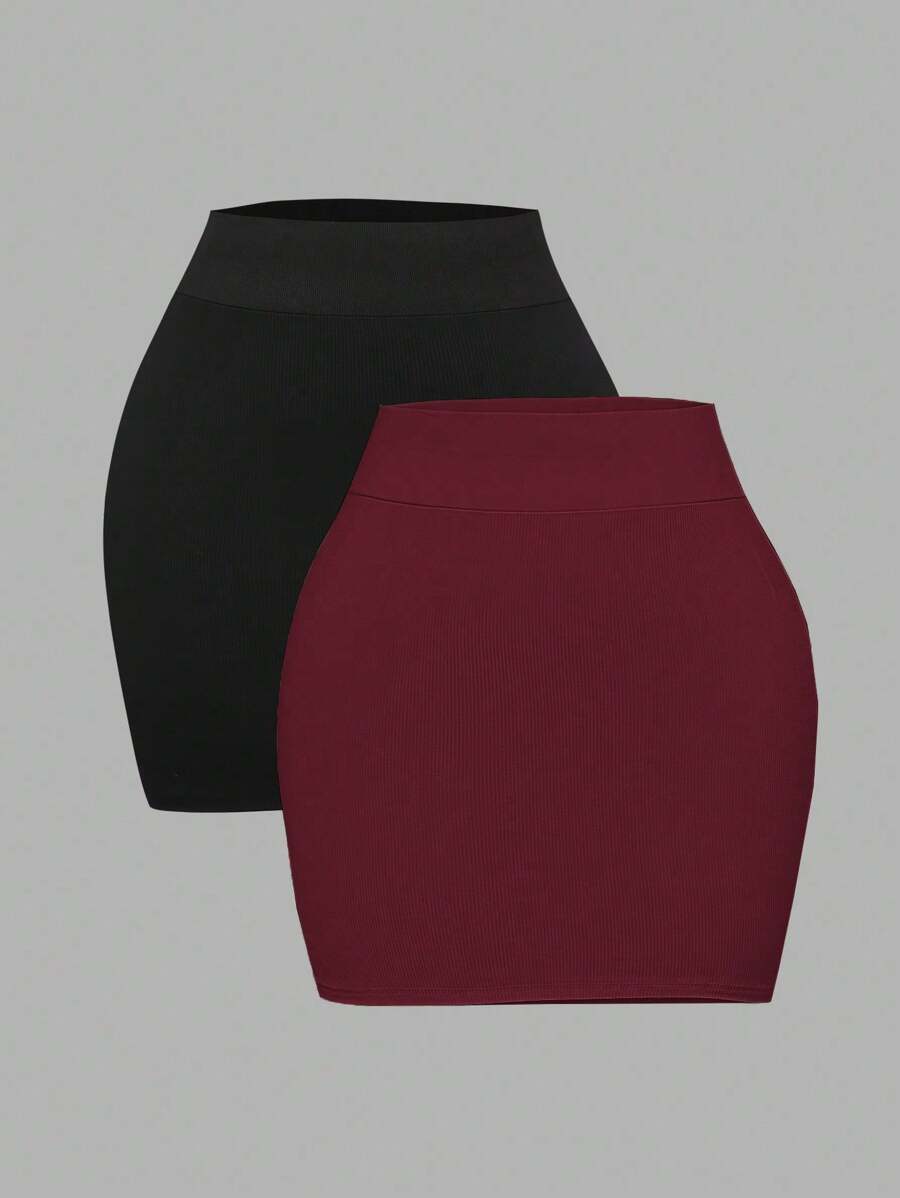 Calvaya Plus Size Women Solid Color Casual Bodycon Mini Skirt - Multicolor - View 1