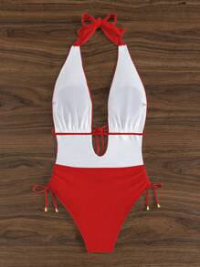 SHEIN Swim 1pc Red One-Piece Women Beach Summer Outfit - Red - View 2