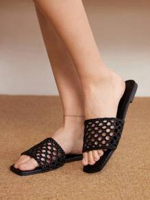 Ontre 女士时尚金色拼布编织休闲简约波西米亚海滩户外棕色平底凉鞋