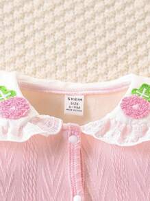SHEIN 女婴厚针织花领荷叶边连体裤，适合秋冬季日常休闲穿着 - 粉色 - 查看 3