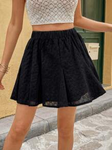 Chiquease 蕾丝镂空刺绣修身半身裙，女式松紧腰休闲半身裙 - 黑色 - 查看 6