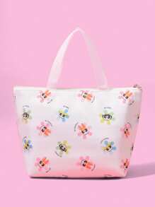 THE POWERPUFF GIRLS X SHEIN 带拉链的卡通花朵、泡泡、毛茛图案保温午餐袋，便携式保温午餐盒，适用于学校、工作、露营和海滩，可清洗，多用途收纳袋 - 彩色 - 查看 1