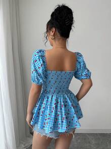 Elenzga Chemise d'été élégante imprimée tissée pour dames