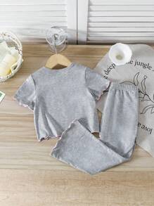 Genkimix Kids 2pcs Young Girl Bow Decor Short Sleeve T-Shirt And Pants Set - Pink - View 2