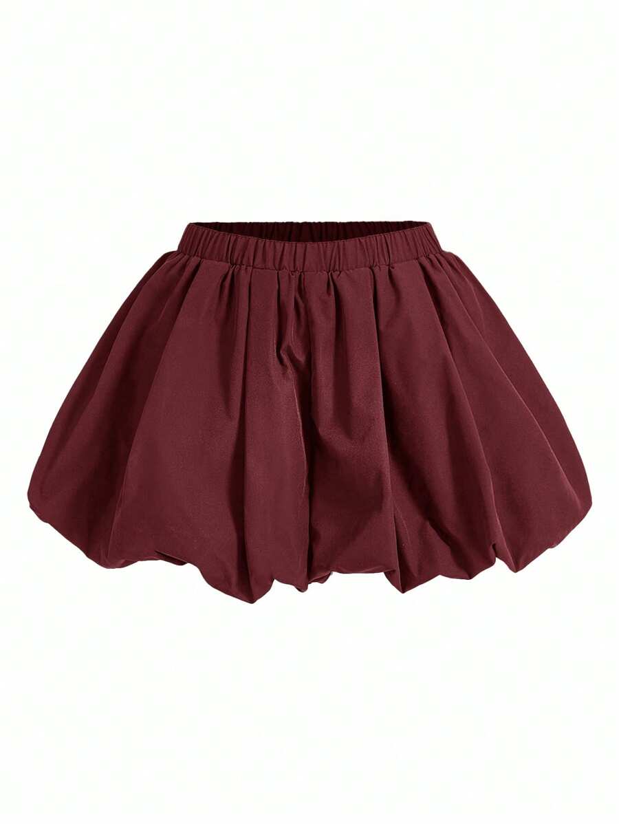 COSMINA 女式纯色褶皱简约休闲裤 - 酒紅色 - 查看 1