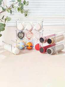 SHEIN 1pc Water Cup Storage Rack, Multi-Layer Storage Rack, Transparent Desktop Stackable Cup Holder, Dust-Proof Water Bottle Organizer