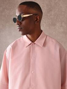 SUMWON 纹理纽扣衬衫短款设计现代简约宽松休闲夏季轻便办公室时尚领短袖街头时尚 - 粉色 - 查看 3