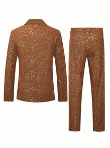 Manfinity Mode Set da completo Manfinity: giacca a maniche lunghe e pantaloni, outfit casual minimalista scintillante per uso quotidiano, regalo per il fidanzato, San Valentino uomo