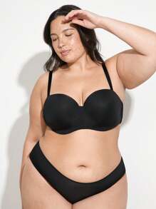 LUVLETTE Plus Lingerie 黑色无肩带隐形无缝聚拢钢圈 T 恤内衣外穿基本款半罩杯文胸 - 黑色 - 查看 7