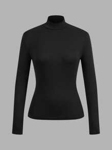 SHEIN EZwear 2 件套女士黑色和深灰色高领长袖紧身打底 T 恤套装 - 彩色 - 查看 9