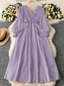 Chiquease 优雅长袖性感 V 领连衣裙