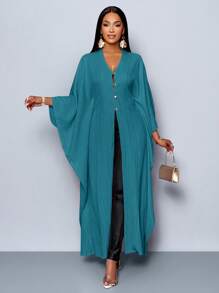 SOLERSUN Women's Loose Solid Color Casual Long Shirt For Summer/Spring - Teal Blue - View 1