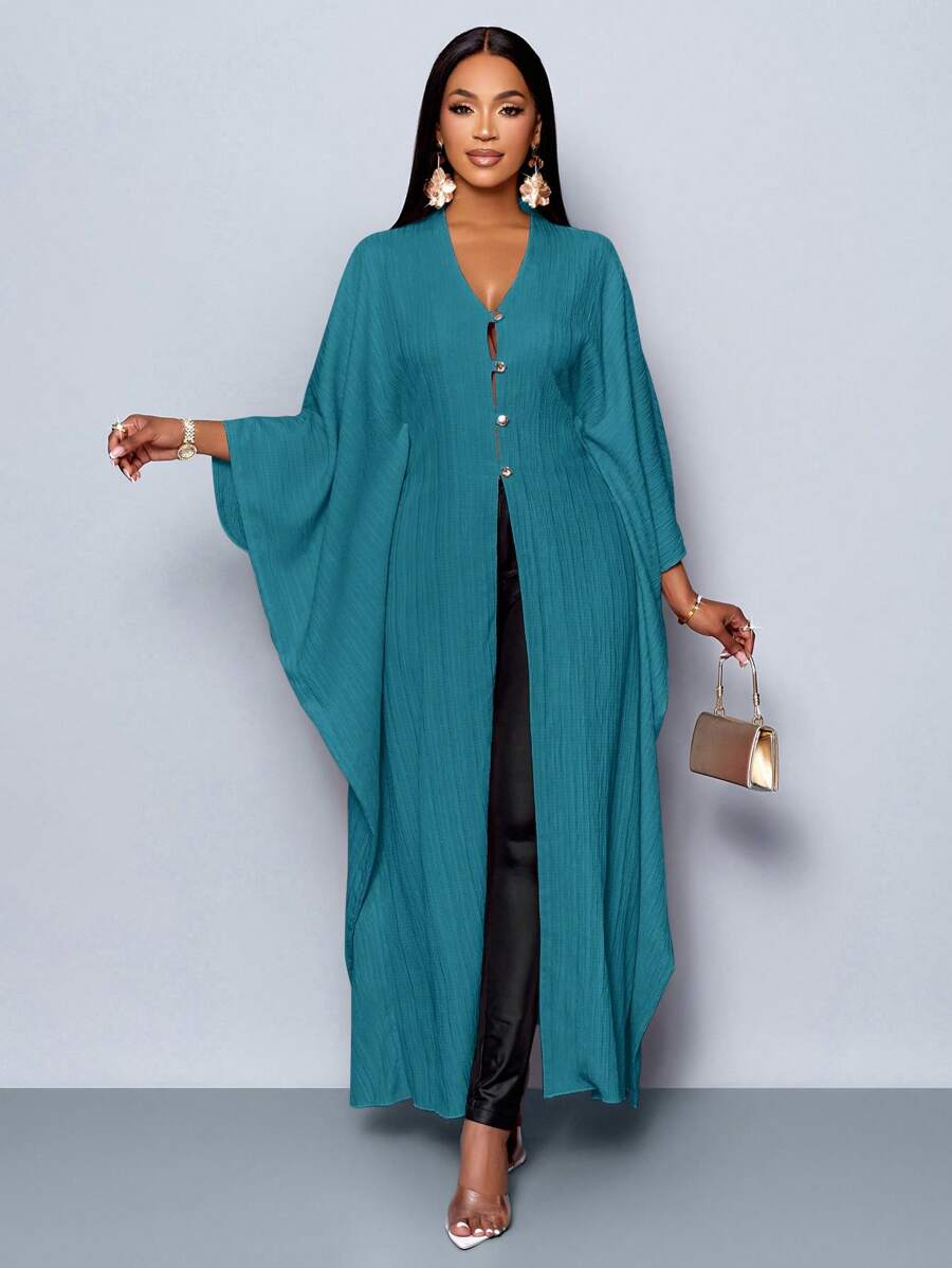 SOLERSUN Women's Loose Solid Color Casual Long Shirt For Summer/Spring - Teal Blue - View 1