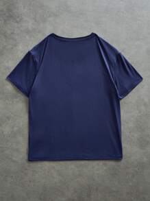 SHEIN Navy Oversized Wide Neck Short Sleeve T-Shirt For Teens, Letter & Slogan Print - Royal Blue - View 2