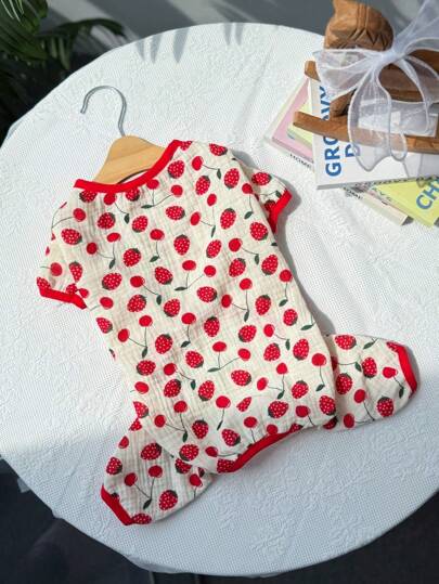 PETSIN Soft, Breathable Cherry Print Pajamas For Cats & Dogs, Comfortable Home Outfit