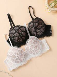 2 Peças Conjunto de Sutiã de Lingerie com Armação de Renda para Mulheres