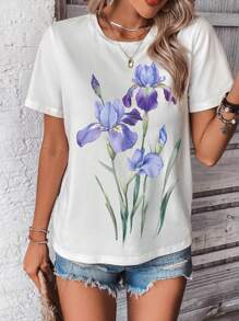 EMERY ROSE Women's Casual Versatile Elegant Floral Pattern T-Shirt - Multicolor - View 4