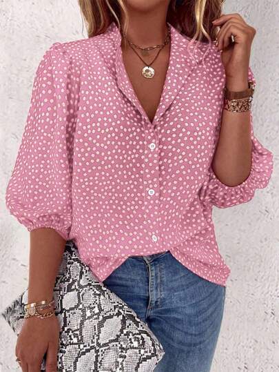 EMERY ROSE Blommig Single Button Casual Daily Mid-Sleeve Shirt för nyårskläder